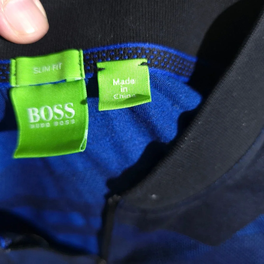 Hugo Boss Pullover Mens L Navy Blue Quarter Zip Slim Fit‎ Geometric Knit Sweater